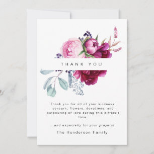 Carte De Remerciements Peonies roses Colorful Funeral Bereavement