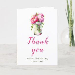 Carte De Remerciements Peonies roses Mason Jar Anniversaire