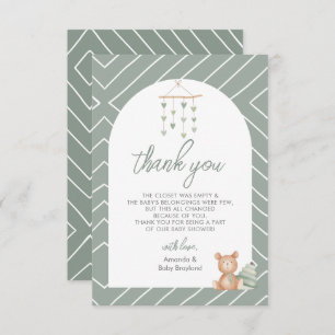 Carte De Remerciements Pépinière pour bébé Sage Green Boho