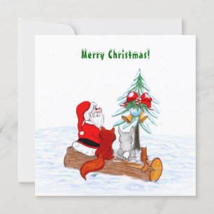 Carte De Remerciements Père Noël avec Renard de lapin et écureuil