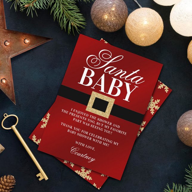 Carte De Remerciements Père Noël Baby | Baby shower de Noël (Créateur téléchargé)