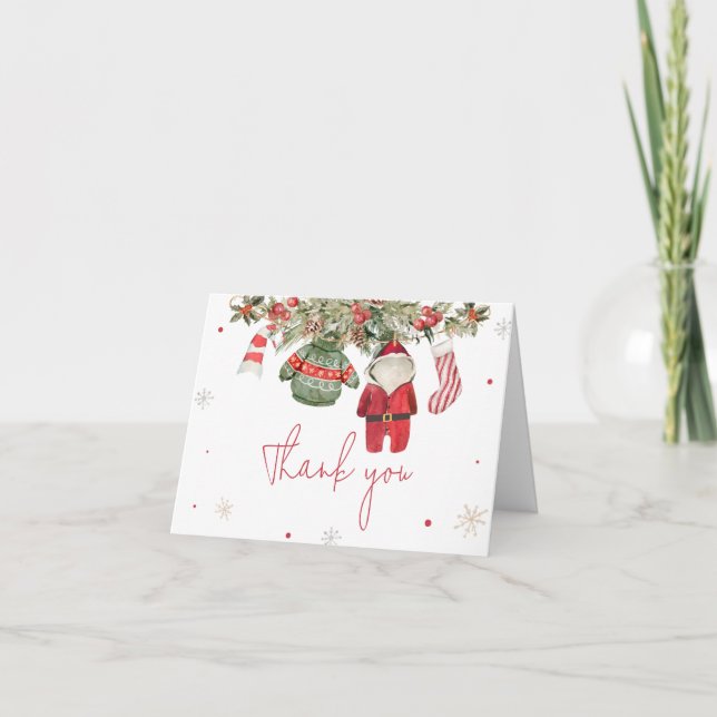 Carte De Remerciements Père Noël Baby shower de vêtements de Noël pour bé (Devant)