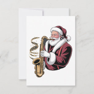 Carte De Remerciements Père Noël jouant du saxophone Musicien de Noël Sax