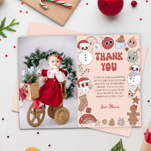 Carte De Remerciements Père Noël rose Super Noël Fille 1er anniversaire