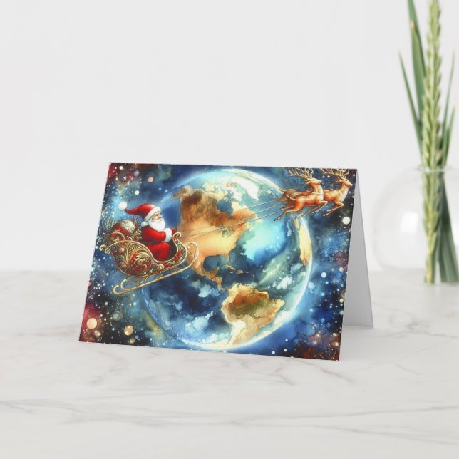 Carte De Remerciements Père Noël sur Sleigh Christmas Card (Devant)