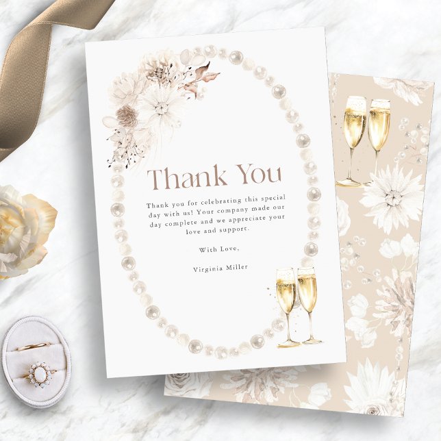 Carte De Remerciements Perles et Prosecco (Pearls and Prosecco Thank You Card
)