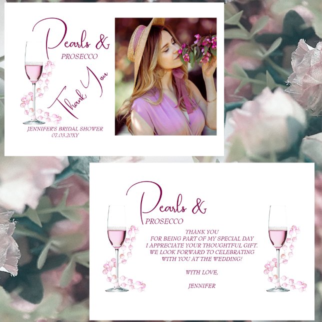 Carte De Remerciements Perles et Prosecco Élégant Photo Shower de Mariée (Créateur téléchargé)