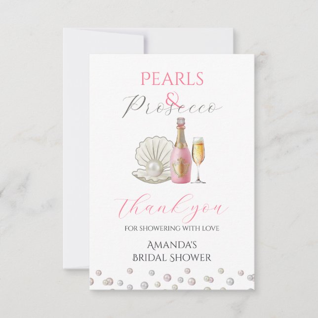 Carte De Remerciements Perles et Prosecco Rose Fête de Mariage (Devant)