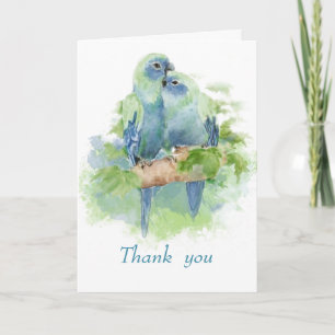 Carte De Remerciements Perroquets bleus à l'aquarelle Mariage Remerciemen