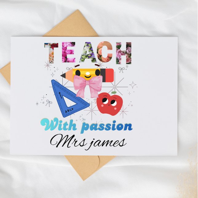 Carte De Remerciements Personalized floral letter coquette bow teacher (Créateur téléchargé)