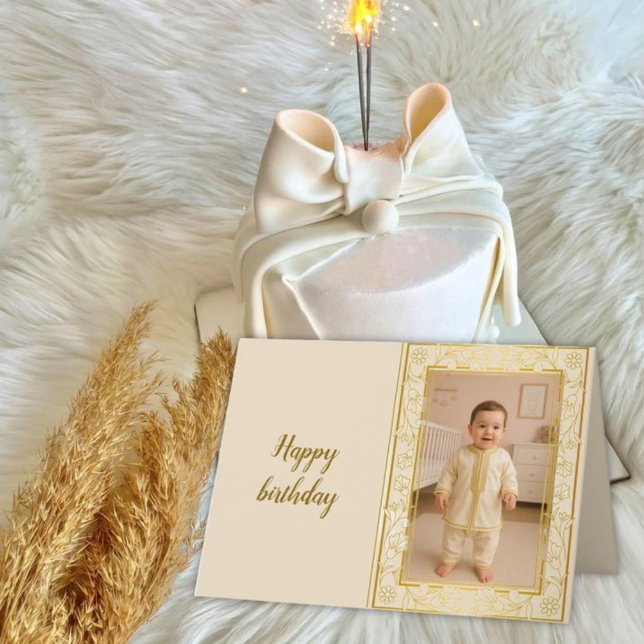 Carte De Remerciements Personalized Photo Birthday Card —Floral frame (Créateur téléchargé)