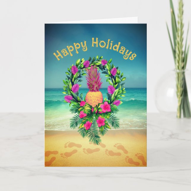 Carte De Remerciements Personalized Tropical Pineapple Wreath Holiday (Devant)