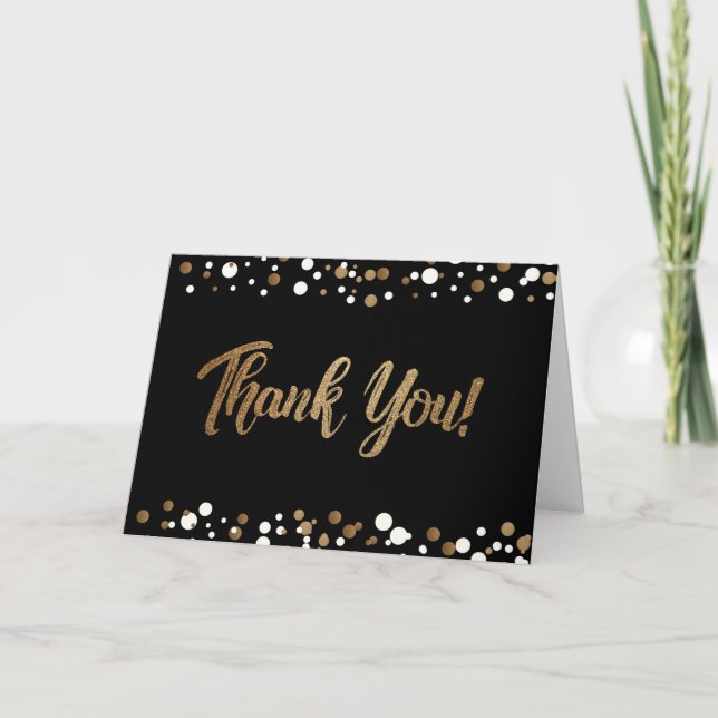 Carte De Remerciements Personnalisable Gold Black confetti 60e anniversai (Devant)