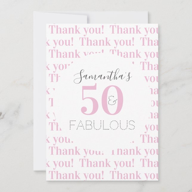 Carte De Remerciements Personnalisé 50 et fabuleux Modern Pink (Devant)
