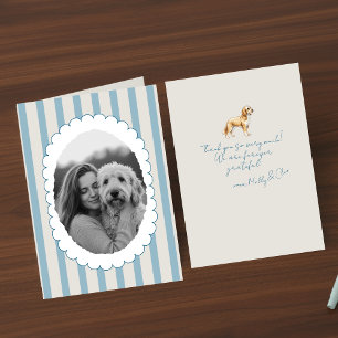Carte De Remerciements Personnalisé Blue Striped Pet Photo Doodle doré