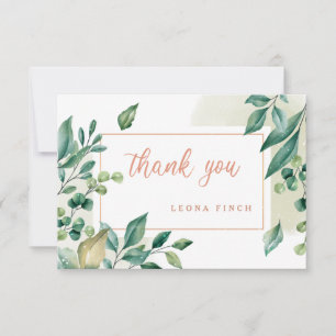 Carte de remerciements personnalisé Feuilles verts