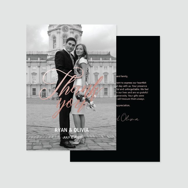 Carte De Remerciements Personnalisé moderne gris et Rose Mariage or (Créateur téléchargé)