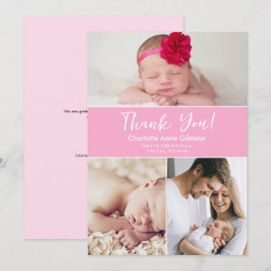 Carte De Remerciements Personnalisé Photos multiples Soft Rose Baby Girl