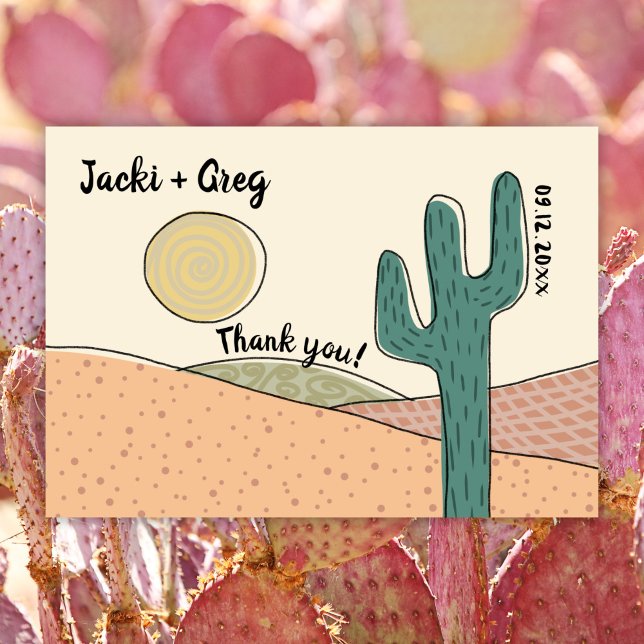 Carte De Remerciements Personnalisé Retro Boho Desert Cactus Mariage (Créateur téléchargé)