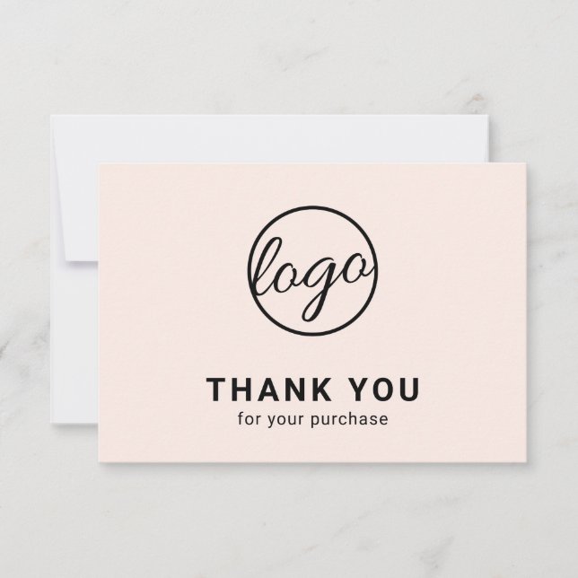 Carte De Remerciements Personnalisé Simple moderne Blush Pink Logo Busine (Devant)