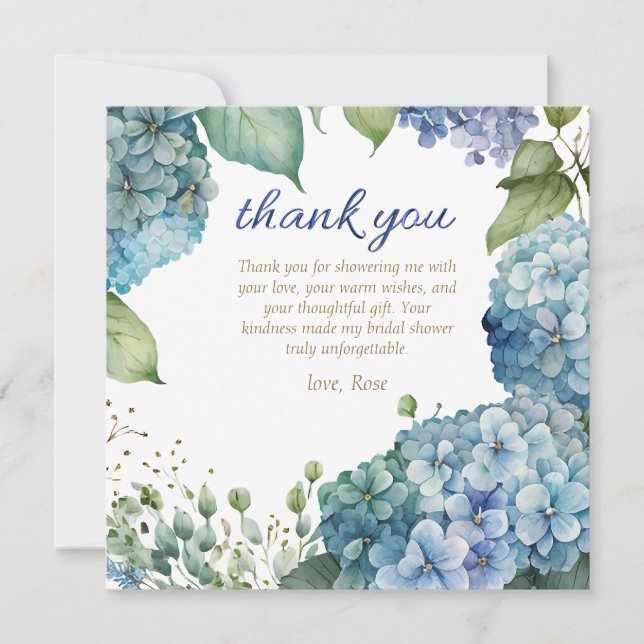 Carte De Remerciements Personnaliser Cadeau de Mariage Hydrangea Bleue (Devant)
