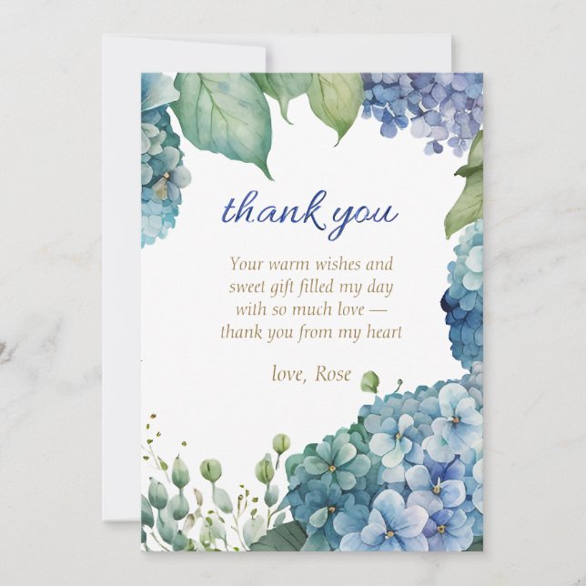 Carte De Remerciements Personnaliser Cadeau de Mariage Hydrangea Bleue (Devant)