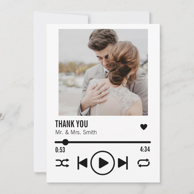 Carte De Remerciements Personnalized Newlywed Photo Song Playlist (Devant)