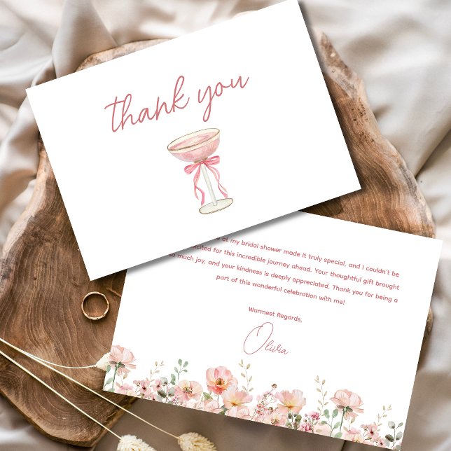 Carte De Remerciements Pétales de ruban rose et prosecco blush Baby Showe (Créateur téléchargé)