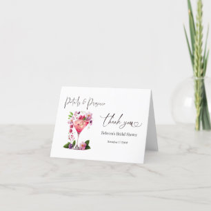 Carte De Remerciements Pétales et Prosecco Fête des mariées florale rose