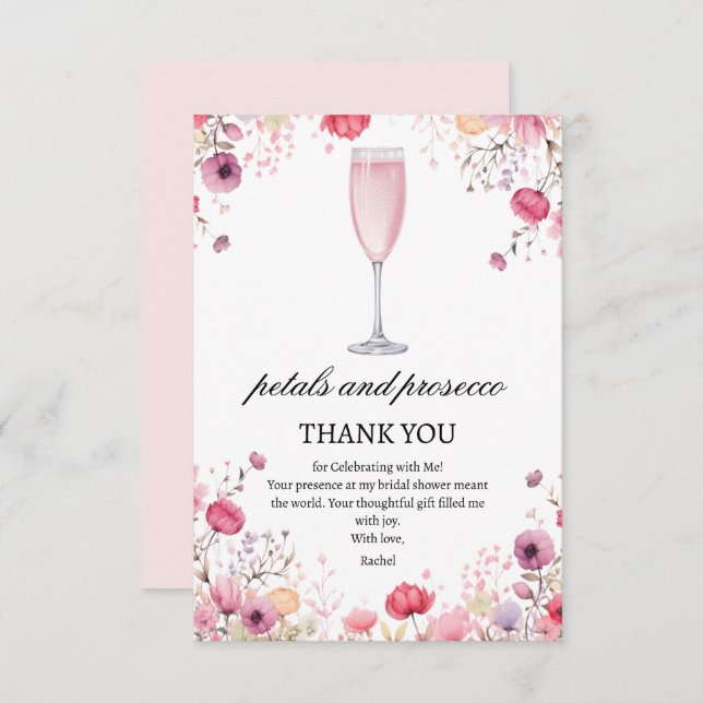 Carte De Remerciements Pétales roses et prosecco pour l'enterrement de vi (Devant / Derrière)