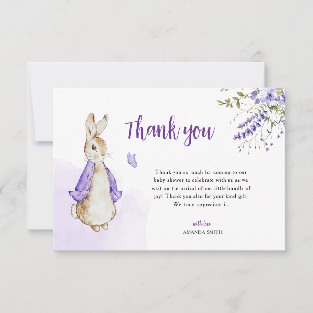 Carte De Remerciements Peter Rabbit Baby shower violet (Devant)