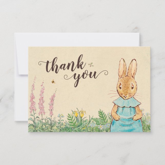 Carte De Remerciements Peter Rabbit | Remerciement pour Baby Shower Fille (Devant)