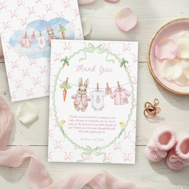 Carte De Remerciements Peter the Rabbit Girl Clothesline Baby Shower  (Créateur téléchargé)