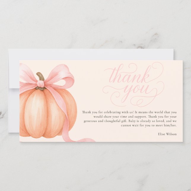 Carte De Remerciements Petit arc rose citrouille doux est sur le chemin e (Devant)