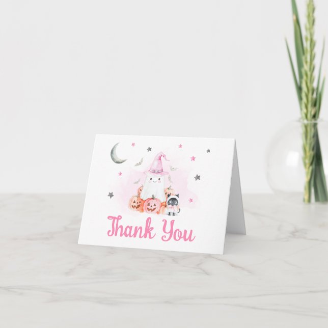 Carte De Remerciements Petit Baby shower Boo d'Halloween rose (Devant)