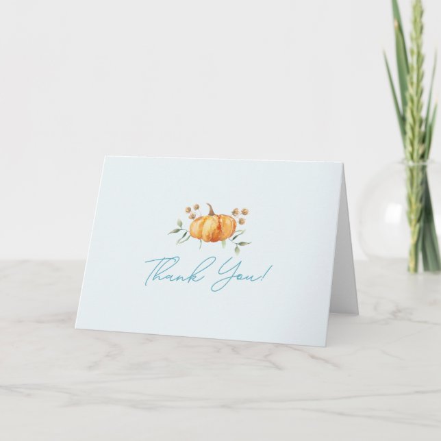 Carte De Remerciements Petit Baby shower Citrouille Floral Boy (Devant)