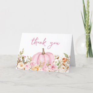 Carte De Remerciements Petit Baby shower Citrouille rose Floral