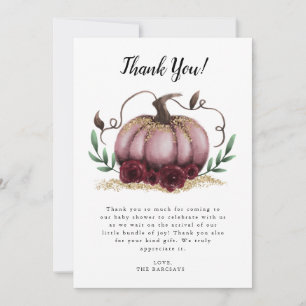 Carte De Remerciements Petit Baby shower Citrouille rose russe