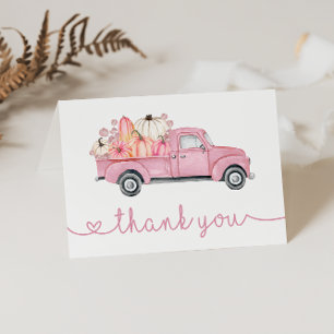 Carte De Remerciements Petit Baby shower d'automne rose Citrouille