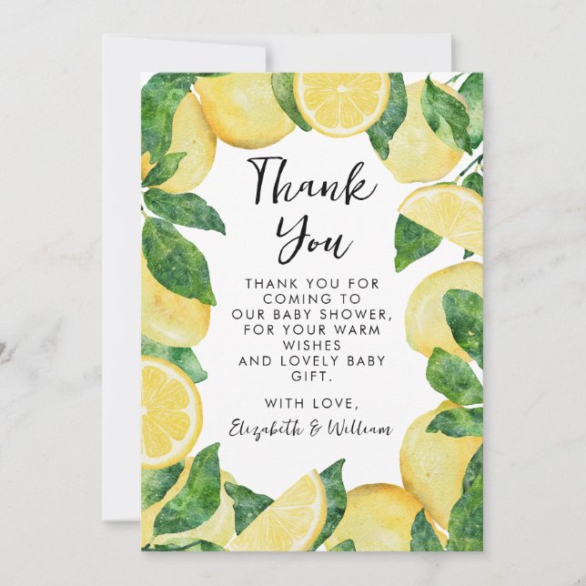 Carte De Remerciements Petit Baby shower de citron doux (Devant)
