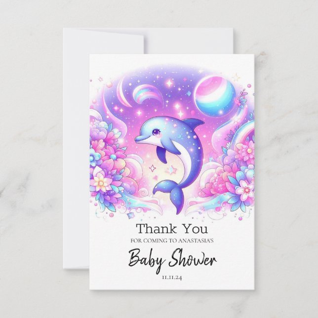 Carte De Remerciements Petit Baby shower de dauphin magique (Devant)