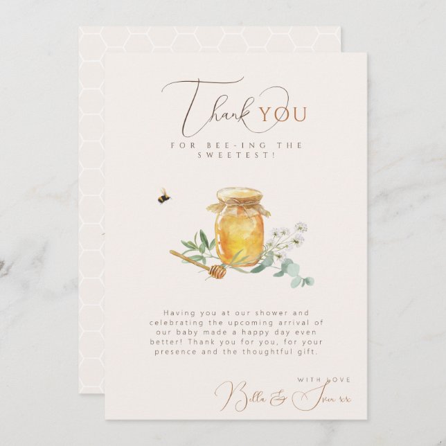 Carte De Remerciements Petit Baby shower de miel doux (Devant / Derrière)