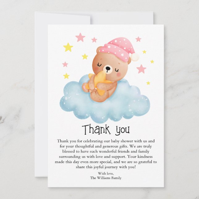 Carte De Remerciements Petit Baby shower d'ours rose (Devant)