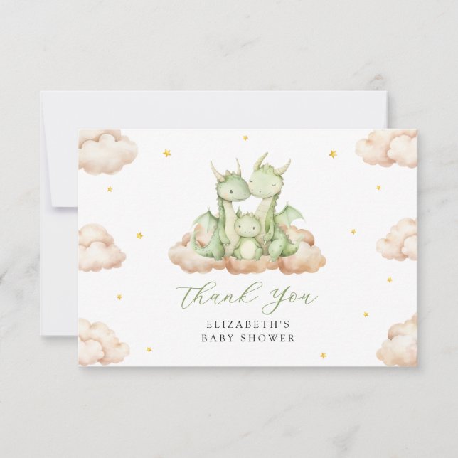 Carte De Remerciements Petit Baby shower Dragon (Devant)