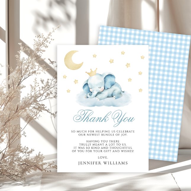 Carte De Remerciements Petit Baby shower éléphant couché bleu (Créateur téléchargé)