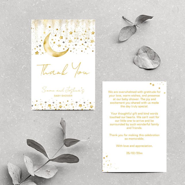 Carte De Remerciements Petit baby shower étoilé tordu (Twinkle twinkle little star baby shower thank you card gold moon and stars simple boho thank you)