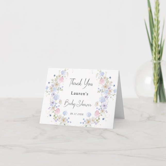 Carte De Remerciements Petit Baby shower Fleur sauvage rose pourpre (Devant)