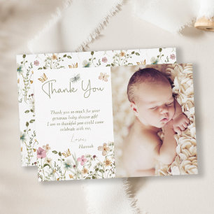 Carte De Remerciements Petit Baby shower Floral Papillon