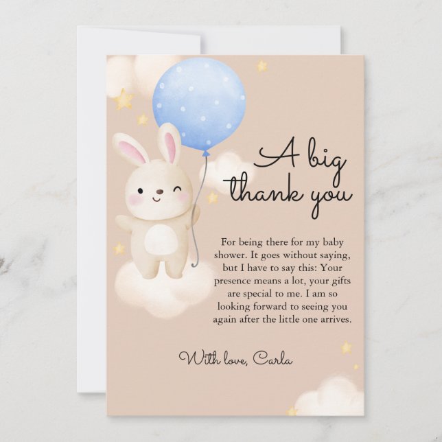 Carte De Remerciements Petit Balloon Cute Brown Baby shower lapin (Devant)