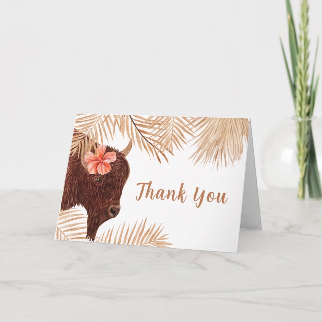 Carte De Remerciements Petit Boho Floral Saint-Vache Baby shower de fille (Devant)